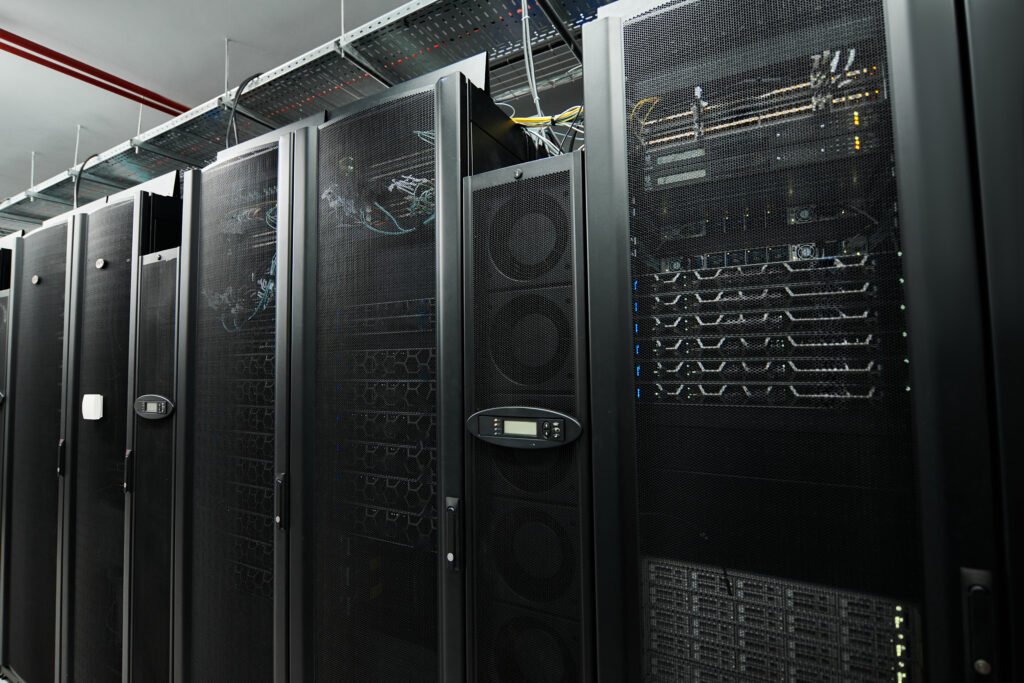 Row of server racks in a datacenter